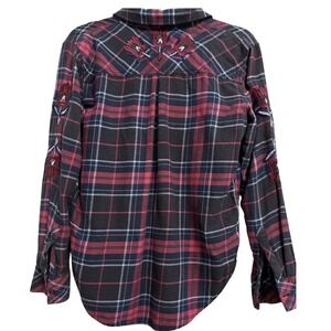 Rails Milo Midnight Magenta with Floral‎  Embroidered Long Sleeve Button Down XS